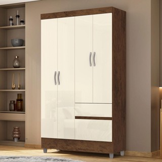 Guarda Roupa Solteiro 103cm Com 4 Portas Ideal Imbuia/Champanhe - Vila Rica em Oferta na Shopee
