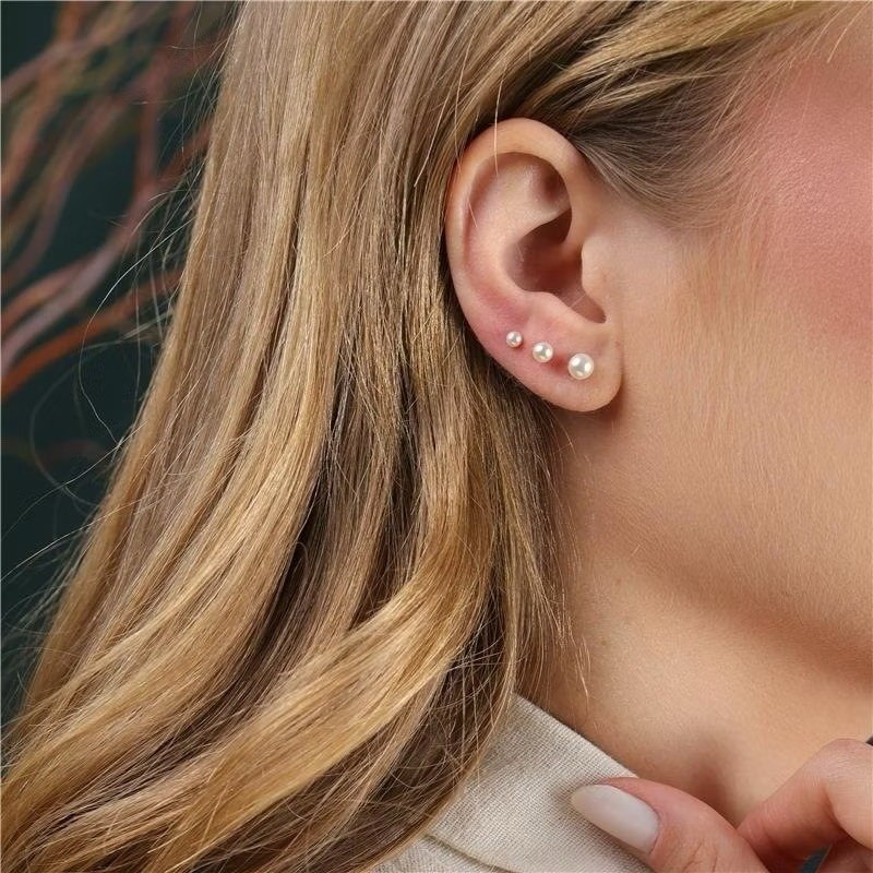 3 Pares Brinco de Peróla  Brincos Para Mulheres Meninas-Bijuteria