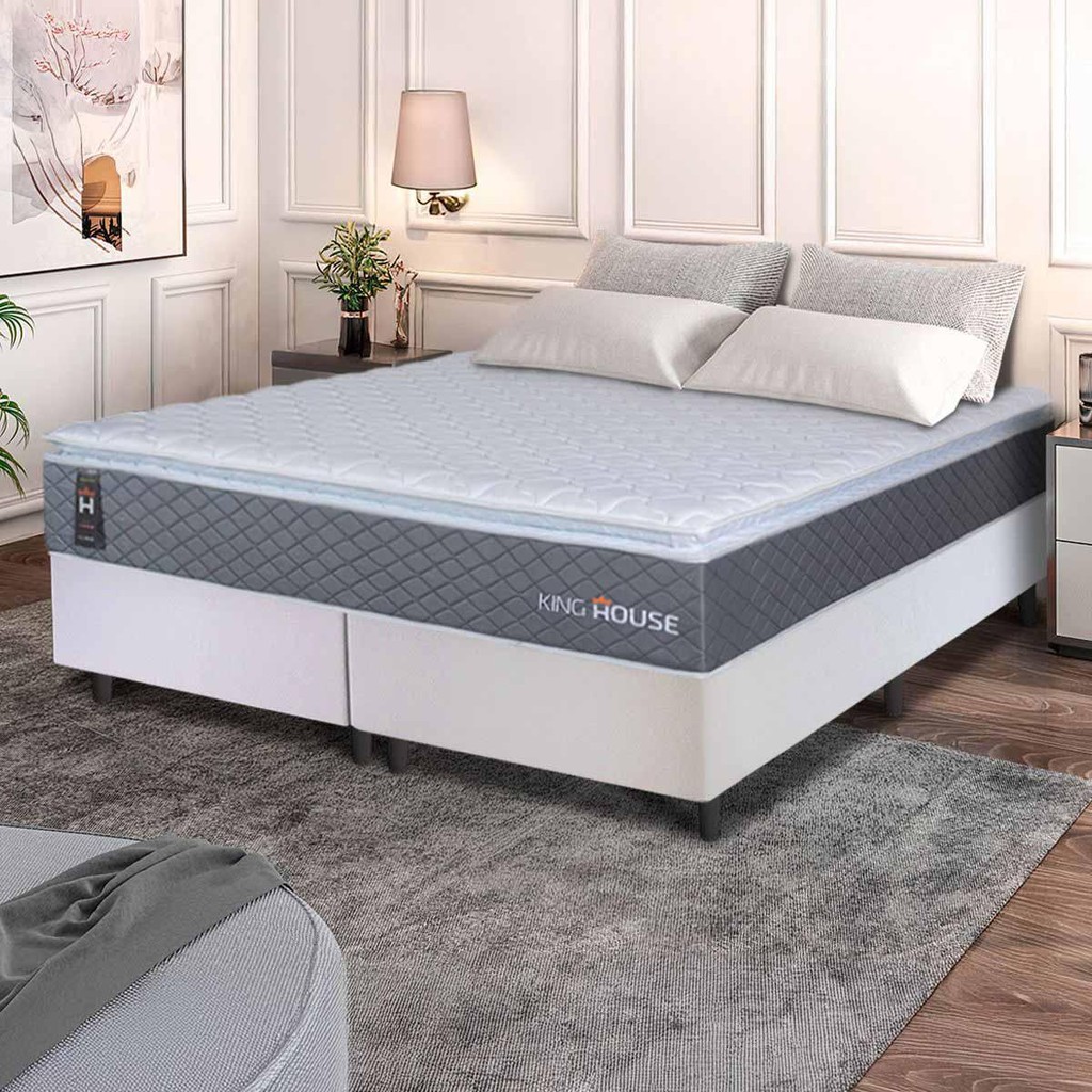 Conjunto Box Branco Argel Cinza Espuma D33 King 193x203x67 - King House