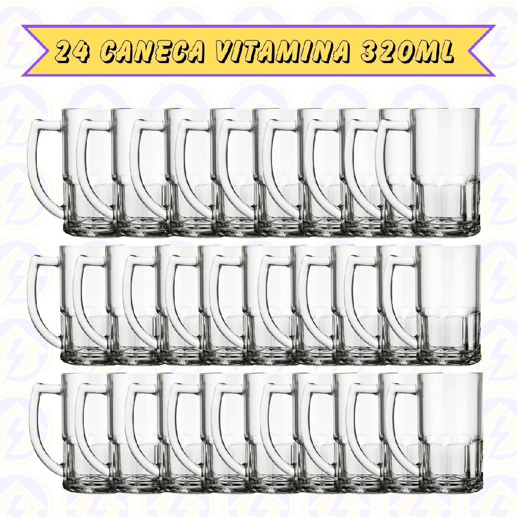 Kit Caneca Grande de Vidro 320ML Cerveja Chopp Drink 24 Uni em Oferta na Shopee