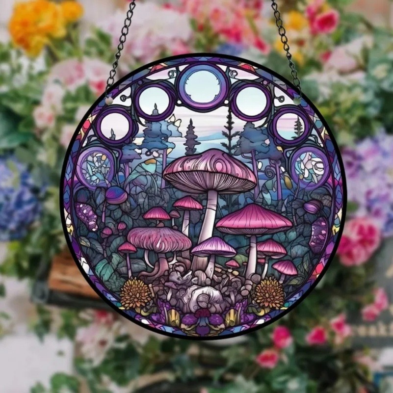 Placa decorativa Acrilico  Cogumelo suncatchers, painel pintado,Decoração Retro .