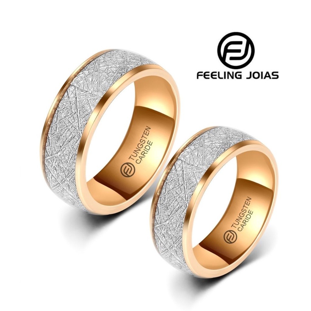 Aliança De Tungstênio Rose Com Detalhes Em Cima 8mm (FJ57-8)
