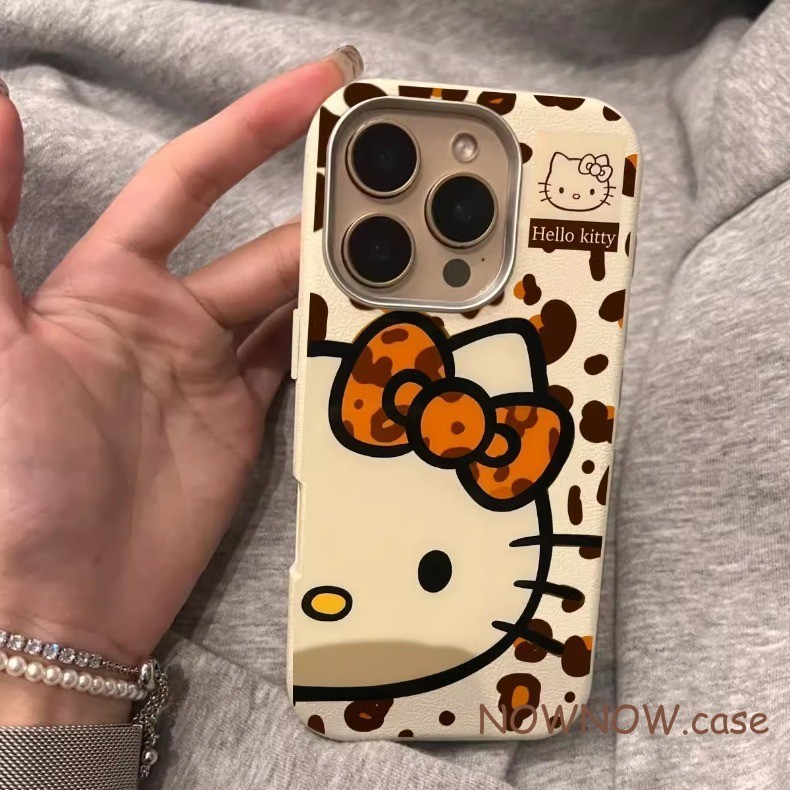 Para IPhone 16 15 14 13 12 11 Pro Max X XR XS 7 8 Plus Bonito Outono Leopardo Padrão HelloKitty Caso De Telefone Capa Ma em Oferta na Shopee
