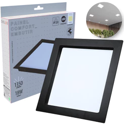 Painel Led Recuado 18w Quadrado 4000k Comfort Branco Neutro 20cm 110V/220V Bivolt Preto Fosco Cód: 908220870 - Deluxe