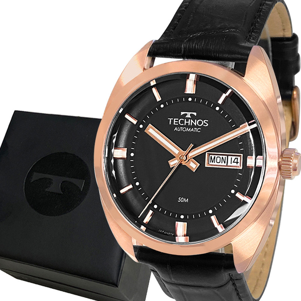 Relógio Technos Automático Masculino Rosê Gold Original Luxo em Oferta na Shopee