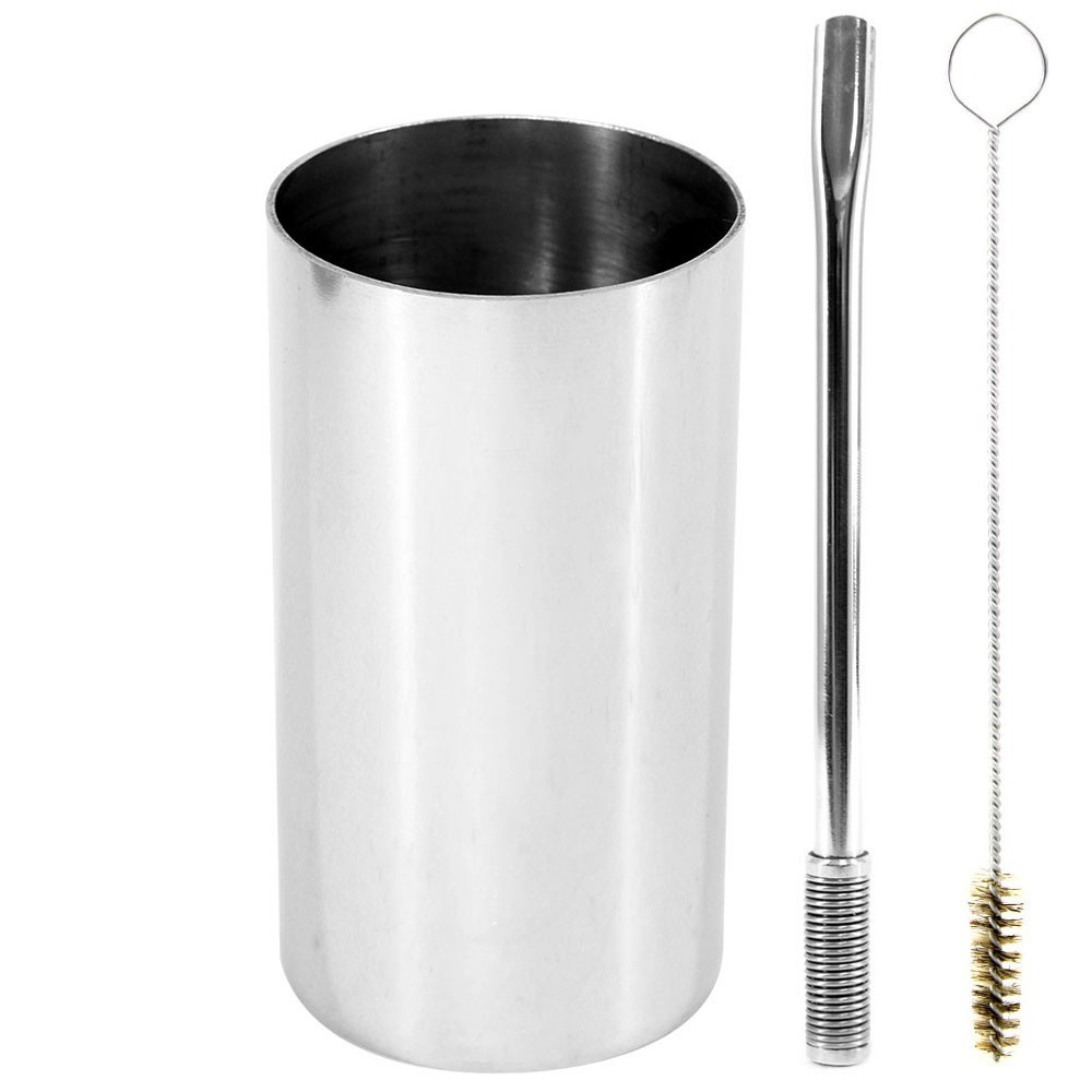 Kit Bomba e Copo de Terere Redondo 19cm Aço Inox Lisa Prata Bojo Mola em Oferta na Shopee
