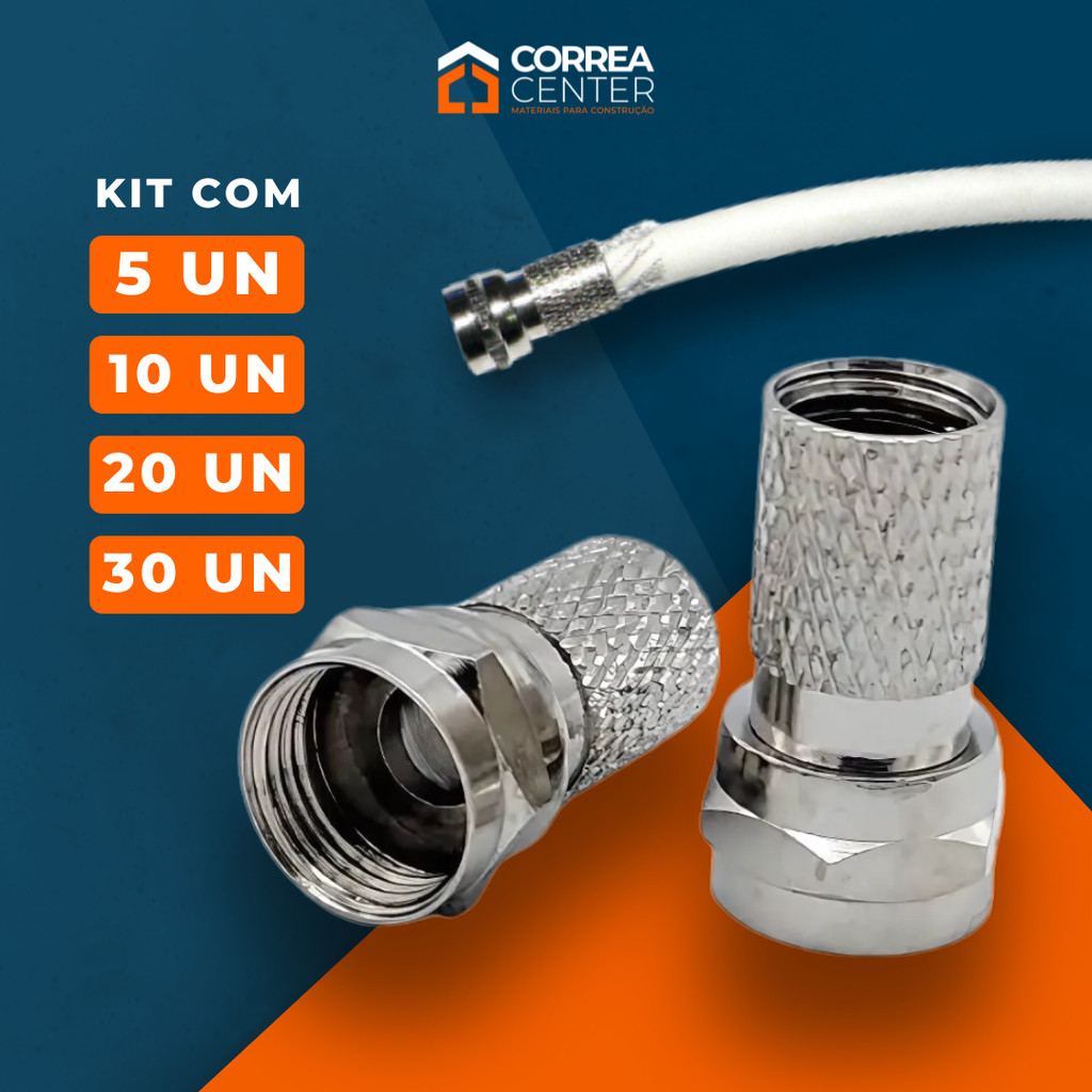 Kit Conector Ponta Para Fio de Antena TV Cabo Coaxial Com Rosca RG59 5 un / 10 un / 20 un / 30un