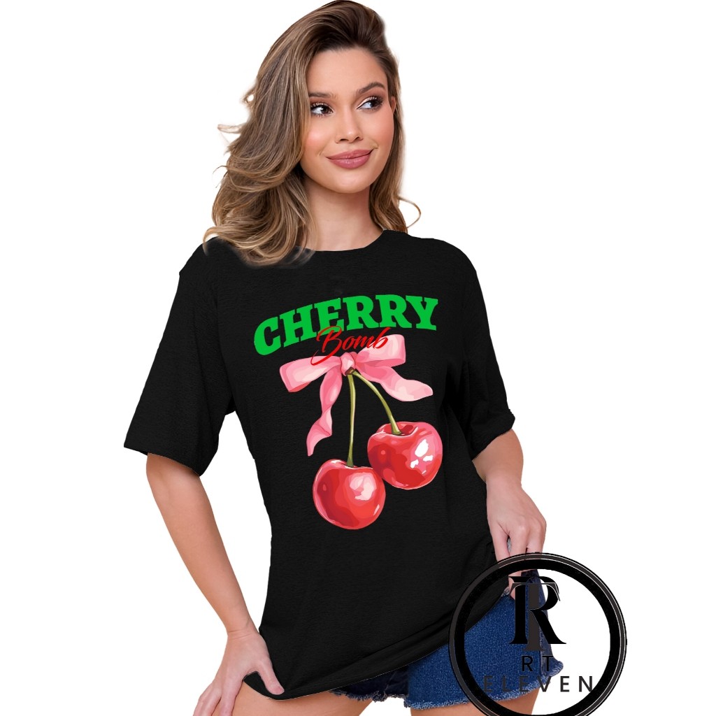 Camiseta Feminina oversized Blusão feminino "CHERRY" Camiseta treino academia exercícios Malha 100% Algodão Premium