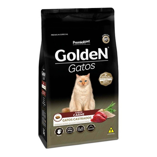 Premierpet Golden Premium Para Gato Castrado Adulto  Sabor Carne Sacola 10,1kg