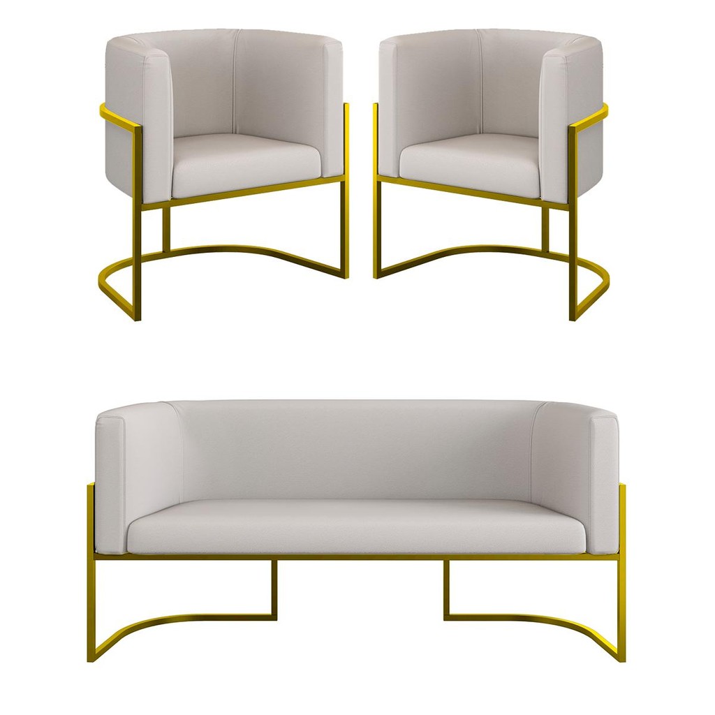 Kit Sofá 2 Lugares + 2 Poltronas Corino para Recepção Gold - Home & Living