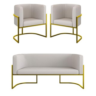 Kit Sofá 2 Lugares + 2 Poltronas Corino para Recepção Gold em Oferta na Shopee