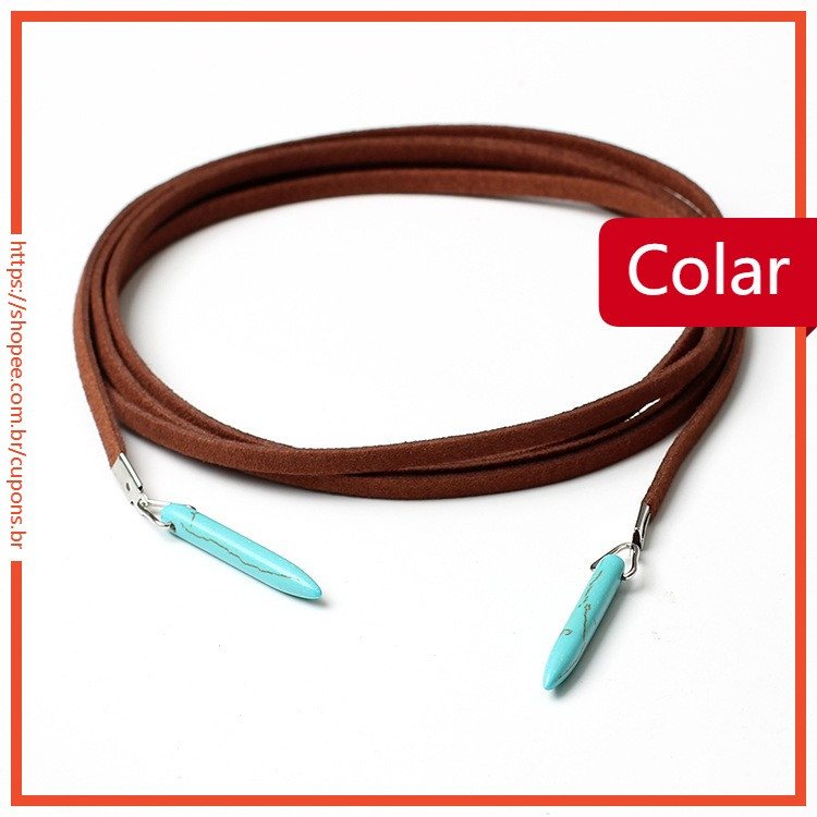 Colar longo com alça de veludo, pedra natural, pingente turquesa, colar longo com corrente de suéter