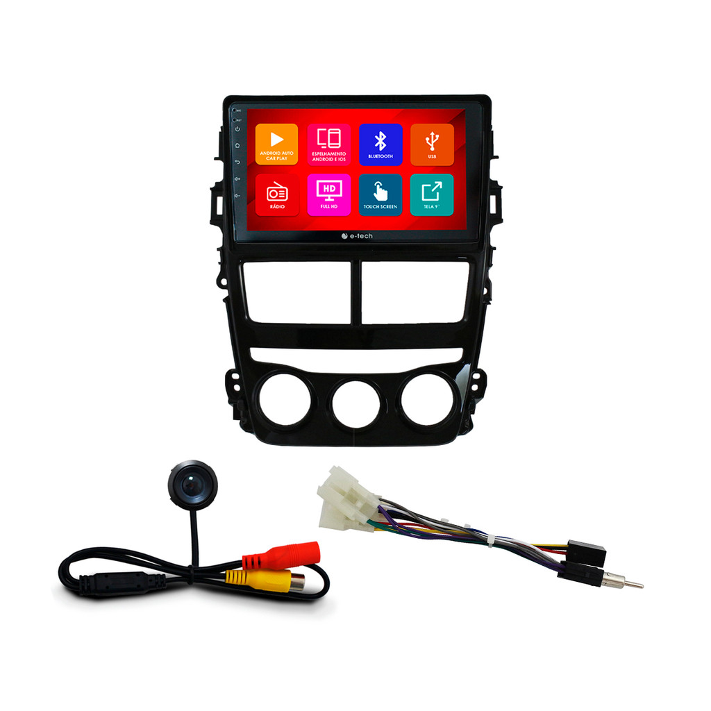 Kit Multimídia 9 Pol Yaris 2018 2019 2020 2021 Android Auto CarPlay Qa+ 2 Din Black Piano  Espelhamento Android Ios em Oferta na Shopee