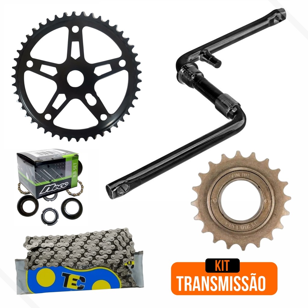 Transmissão Bike 26 - Central 45mm + Pedivela 165mm + Engrenagem 46d + Corrente Grossa + Catraca 20d