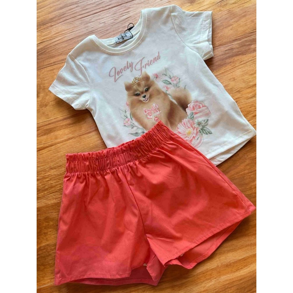Conjunto Infantil Menina Blusa Boxy e Shorts Kukiê Promoção