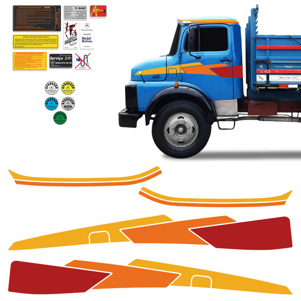 Faixas Mercedes 1113 1114 Adesivo Vermelho Lateral Caminhão em Oferta na Shopee
