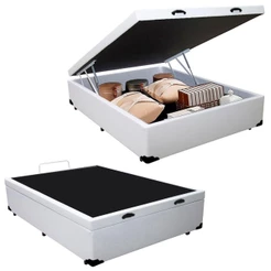 Cama Box Baú Casal Sintético Serene colorido na tonalidade Branco 138x188x44