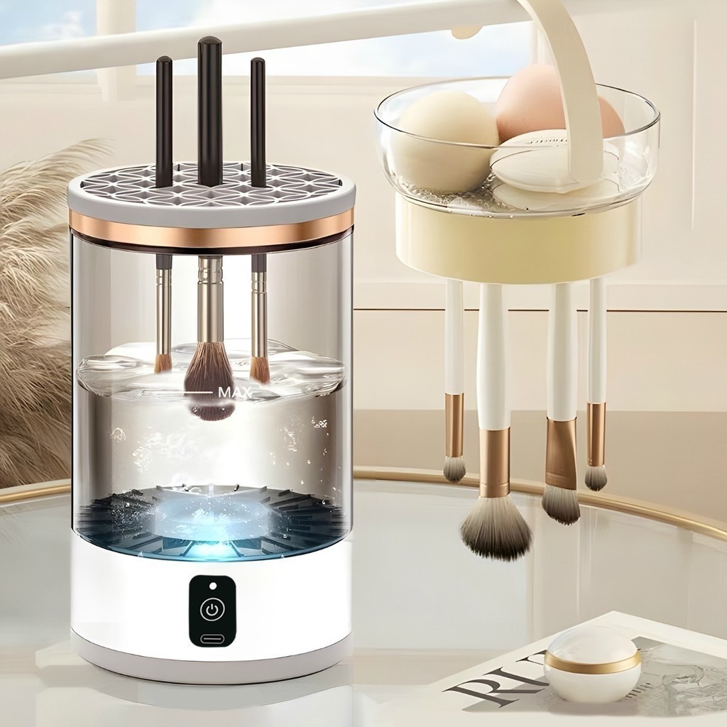 Limpador Pincel Esponja Maquiagem Elétrico USB Automático Lava Seca Armazena