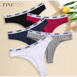 FINETOO Calcinha De Algodão Para Mulheres , Cintura Baixa , Fio Dental , Macia E Respirável , Roupa Íntima Com Letras De