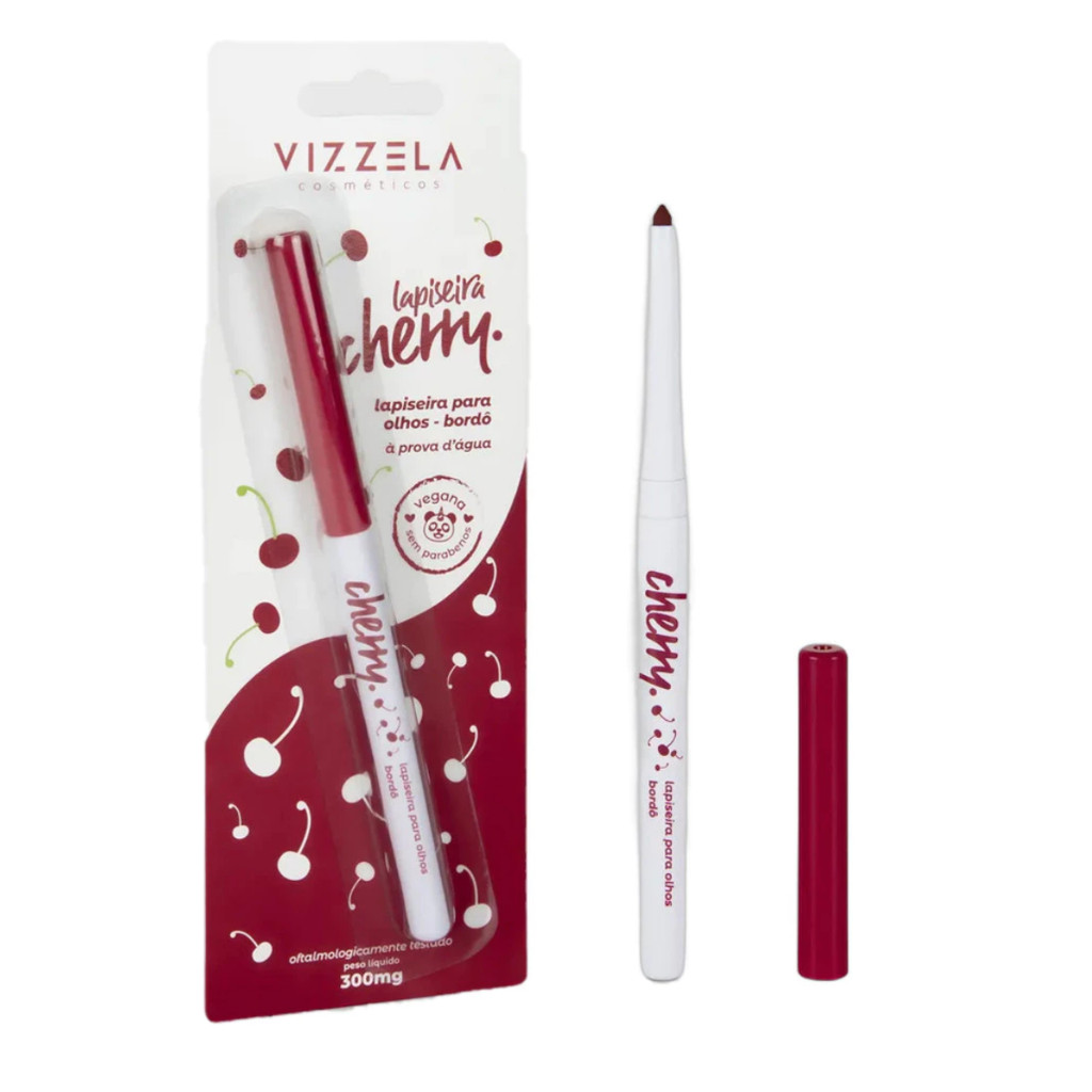 Lapiseira Para Olhos Retrátil Bordô Vizzela Cherry 300mg A Prova D'água