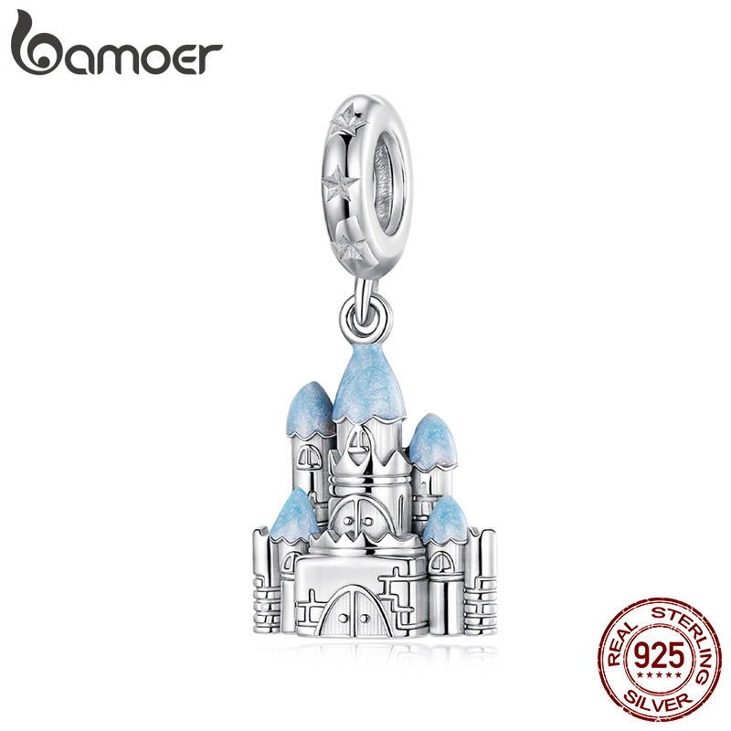 Bamoer 925 Prata Esterlina Charme Castelos Pingente DIY Para Pulseira Presentes