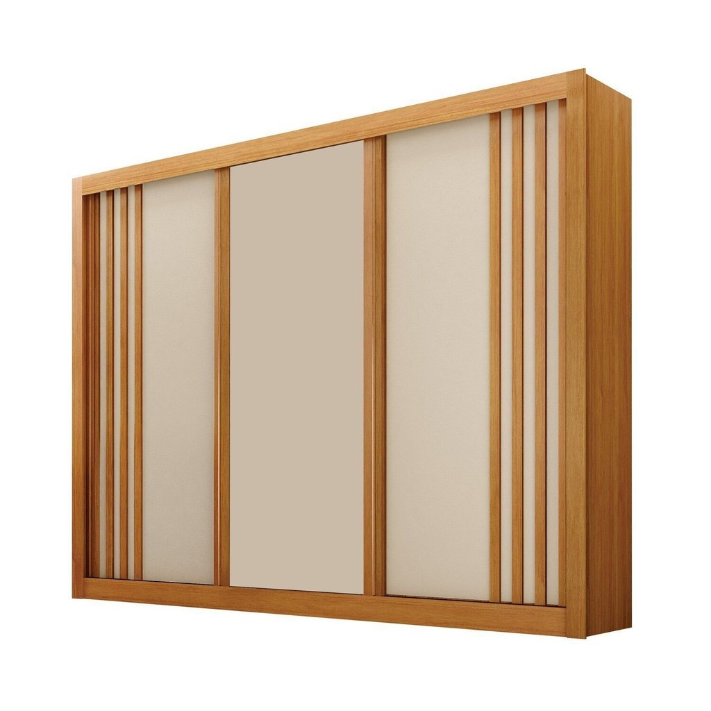 Guarda-roupa 3 Portas Portas Ripadas Milano MDF Cinamomo/Off White em Oferta na Shopee