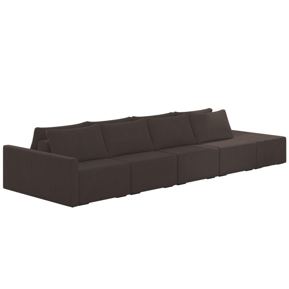 Sofá Ilha Modular com Puff para Sala Living 392cm Georgia Z08 Veludo Marrom - Mpozenato