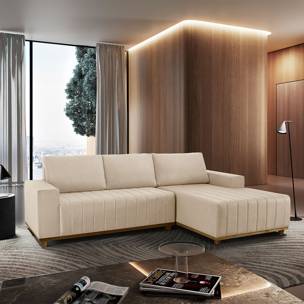 Sofá 4 lugares Linho Boreal de 230cm Molas Ensacadas B25 Chaise Lado Direito Meu Sofá Onli...