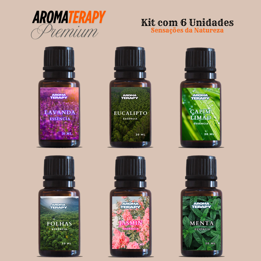 Kit com 6 Essências Para Umidificador 20ml a Base de Água | Difusor de Ar e Ambiente | Essências Hidrossolúveis