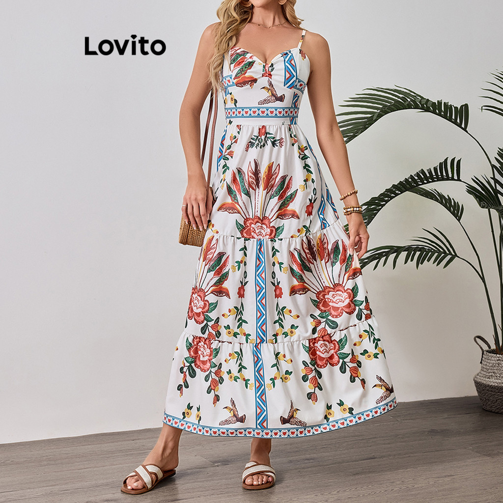 Lovito Vestido Boho Floral em Camadas para Mulheres LBL20528 - Women Clothes