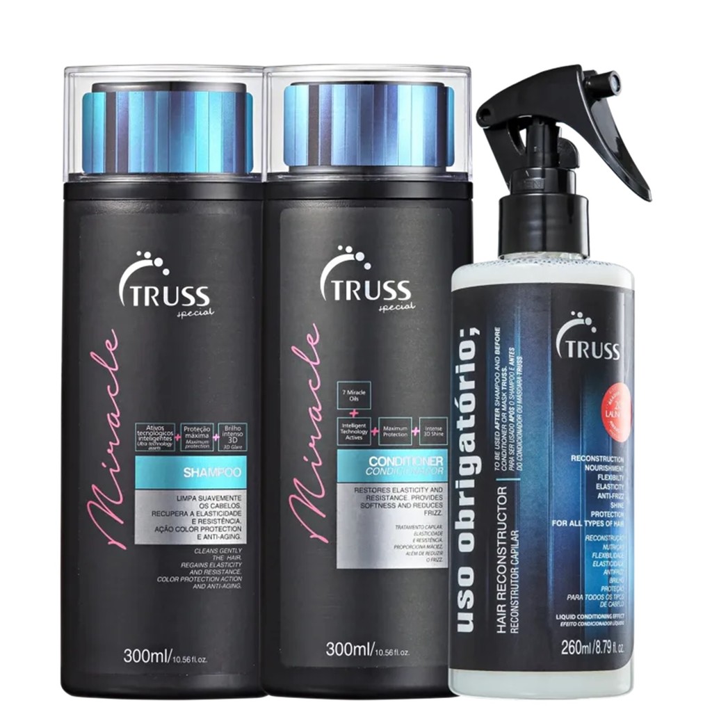 Kit Truss Miracle - Shampoo 300ml + Condicionador  300ml + Uso Obrigatório Spray 260ml