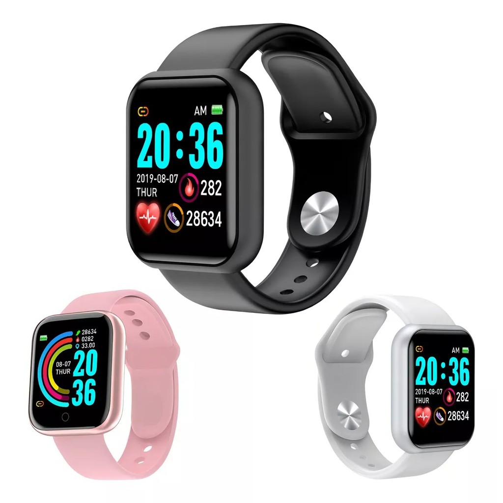 02 Smartwatch Y68 D20 Várias Funções Monitoramento de Frequência Cardíaca