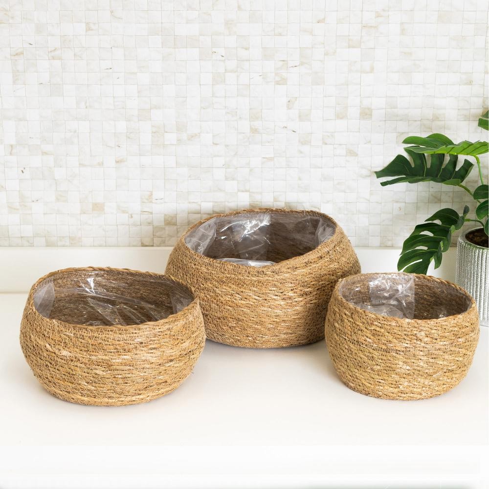3 Cachepots Wolff de Fibra Natural com Forro de Plástico - Home & Living