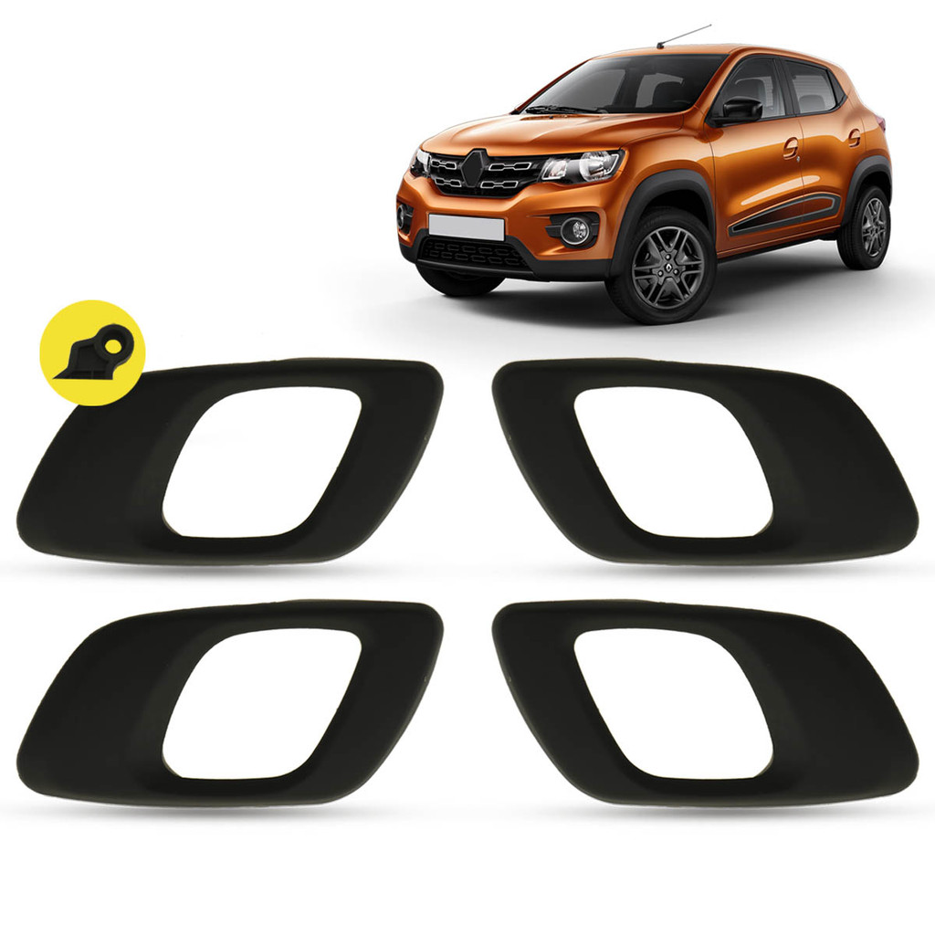 Kit 4 Gatilho Maçaneta Interna da Porta Dianteira Traseira Preto Haste Curvada Renault Kwid 16 2017 2018 2019 2020 2021