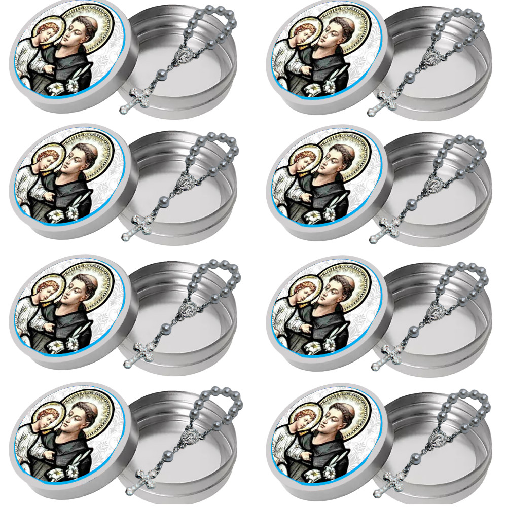 10 Latinha 10 Mini Terço Santo Antonio Lembrancinha Catolica Igrejas Capela