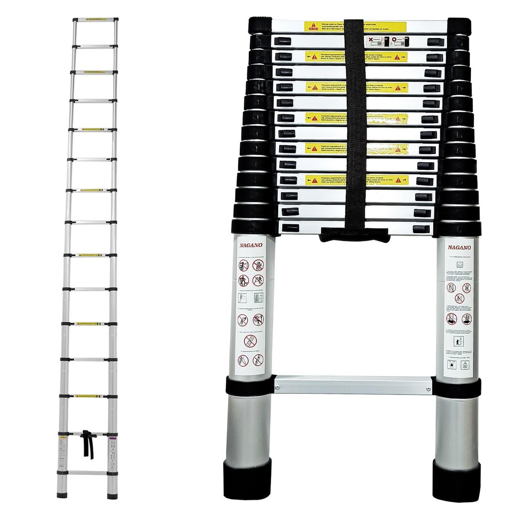 Escada Telescópica de Alumínio 4.4 m 15 Degraus - Multifuncional em Oferta na Shopee