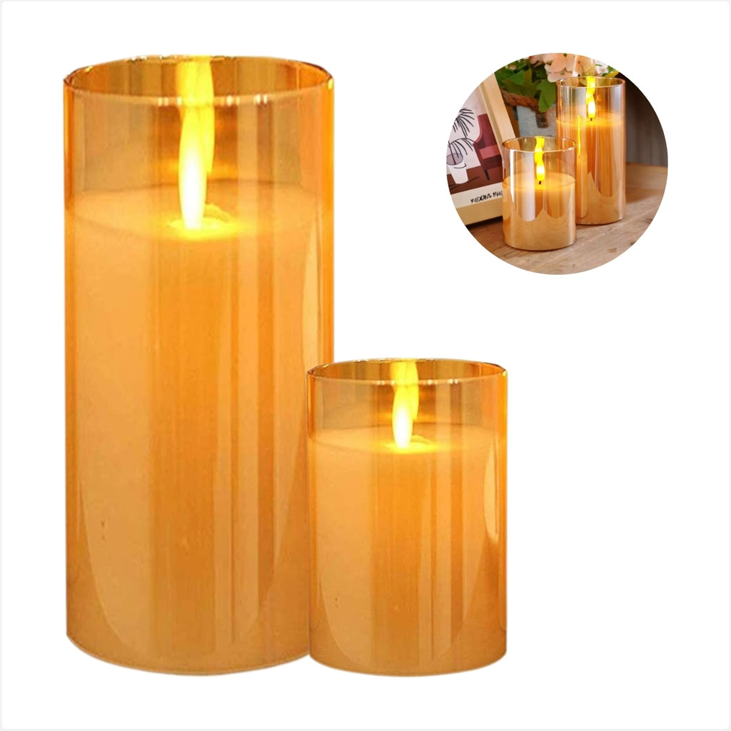 Vela Decorativa Realista Led com Porta Vela de vidro Grande 10cm ou 20cm Decoração Luz Quente