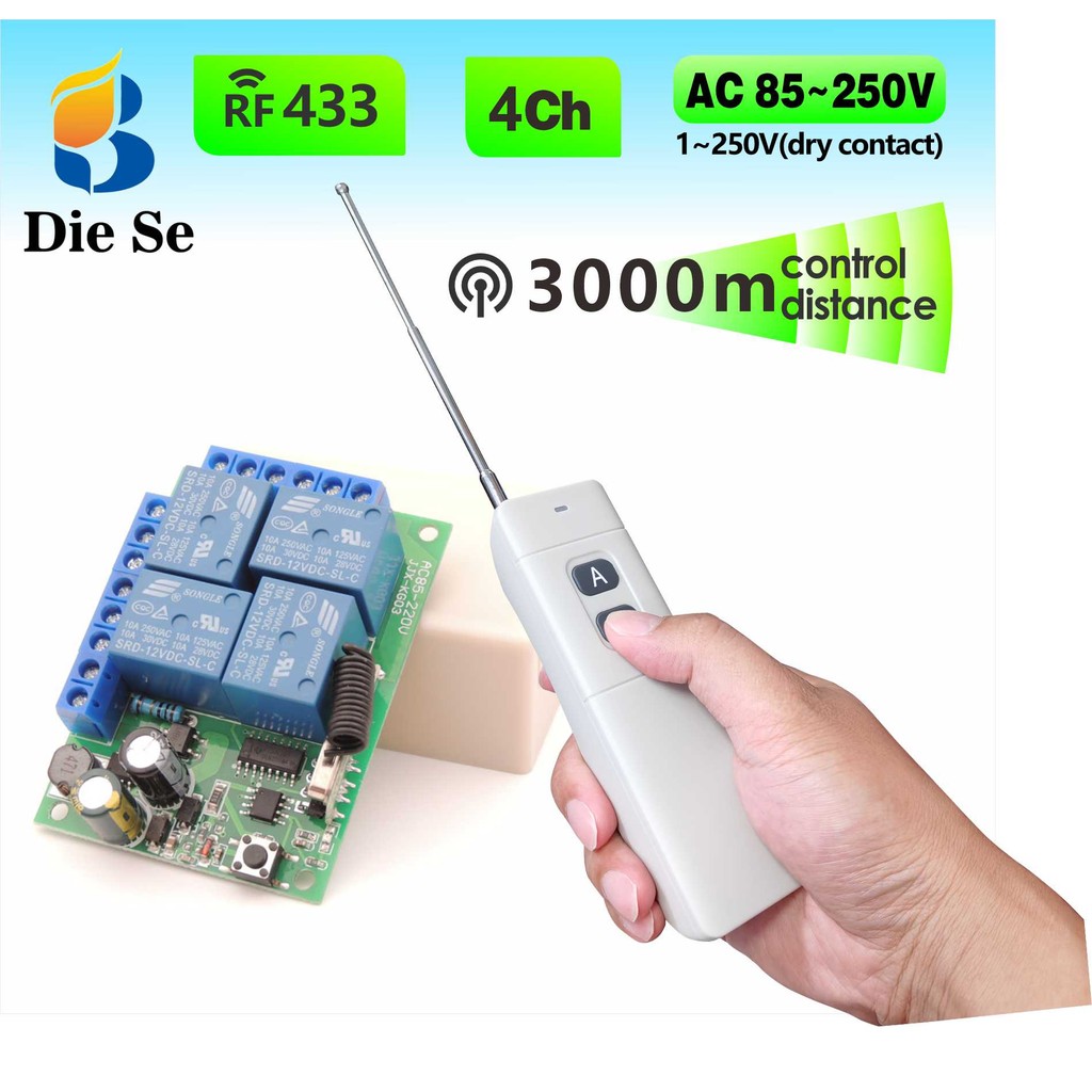 4 channel RF 433MHz Wireless remote control switch,AC 110V 220V 240V 10A Relay for Light,Fan,Lamp,LED