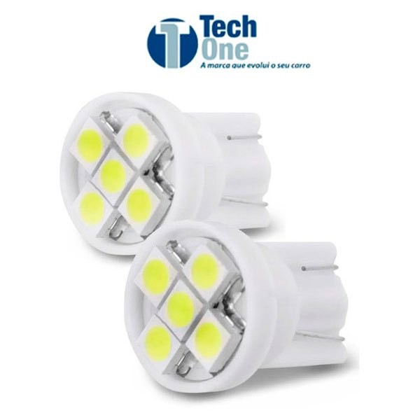 Par Lâmpada Camarão Pingo T10 5 Leds 12v Ultra Light Tech One Branco Puro