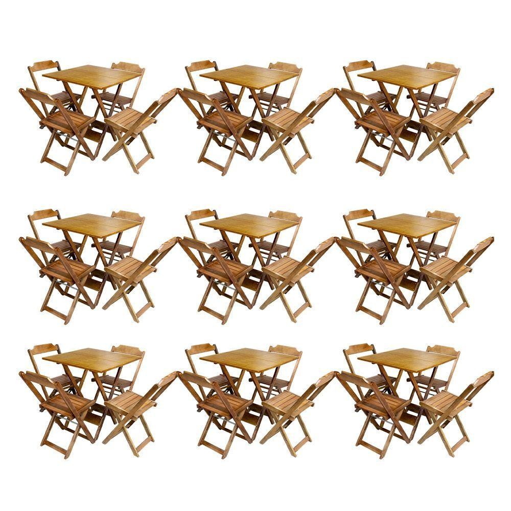 Kit 9 Conjuntos De Mesa Dobravel Com 4 Cadeiras De Madeira 70X70 Para Restaurante E Bar - Mel