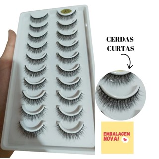 10 Pares de Cilios postiços A1 (cerdas curtas) em Oferta na Shopee
