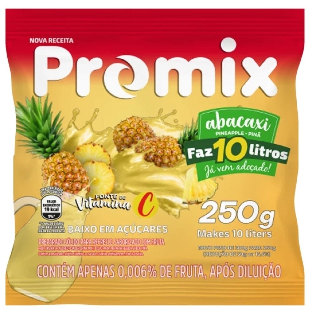 Refresco em Pó Promix Abacaxi 250g - Embalagem 10 Unidades