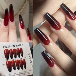 [FREE Gift] Gradiente Preto Escuro Unhas Falsas Com Kit De Ferramentas Grátis Preto Vermelho Gradiente Preto Escuro em Oferta na Shopee