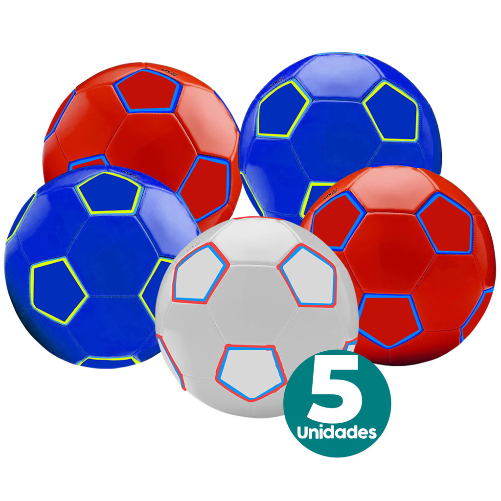 Kit com 5 Bolas e 1 de PVC para Jogar Futebol com 22cm Semi Profissional Campo Resistente