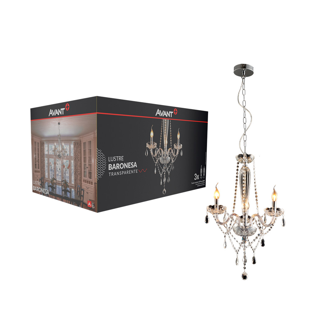 Lustre Luminaria led Baronesa 8xE14 Transparente Cod: 785020075 Avant em Oferta na Shopee