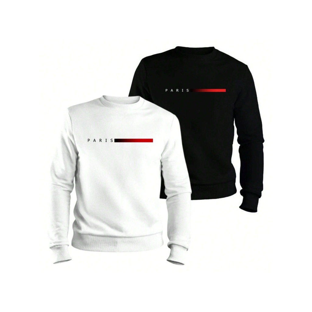 Kit 2 Blusa Moletom Paris Gola Redonda Blusa De Frio Unissex Algodão Casaco Feminino Masculino