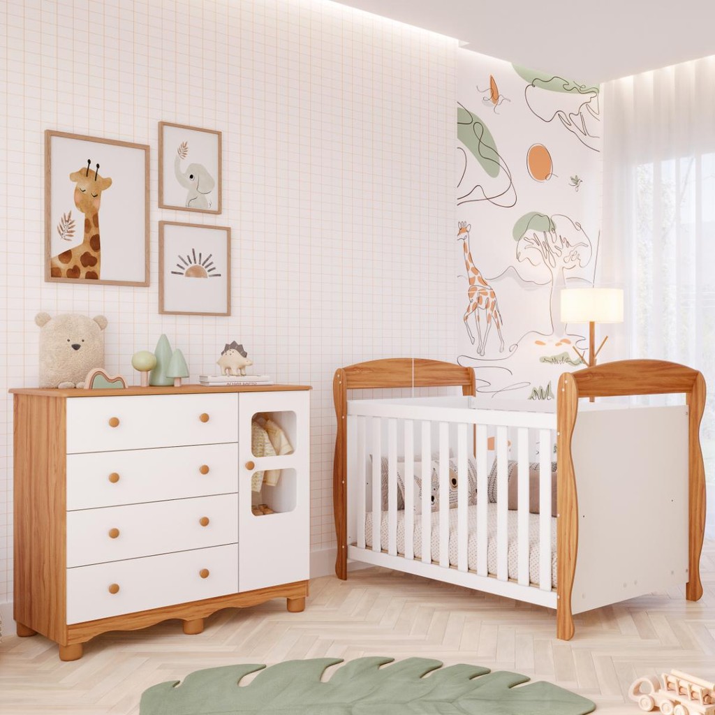 Quarto Bebê Completo Berço Americano Marquesa 3 Em 1 Cômoda Uli 4 Gavetas 1 Porta 100%MDF ...