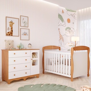 Quarto Bebê Completo Berço Americano Marquesa 3 Em 1 Cômoda Uli 4 Gavetas 1 Porta 100%MDF Peroba em Oferta na Shopee