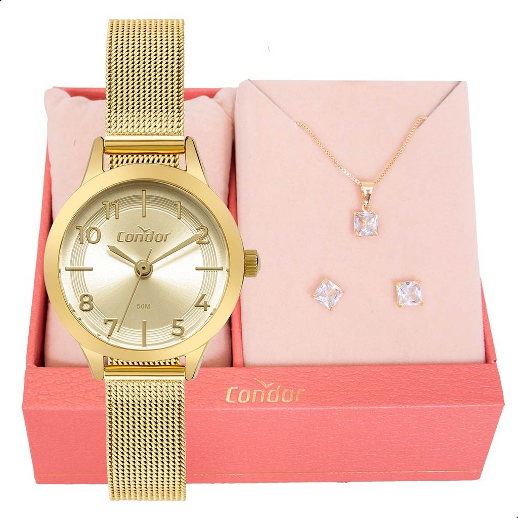 Relógio de Pulso Feminino Pequeno Condor Dourado Tendência Estilo Mulher Esposa Barato CO2035NHW/K4X