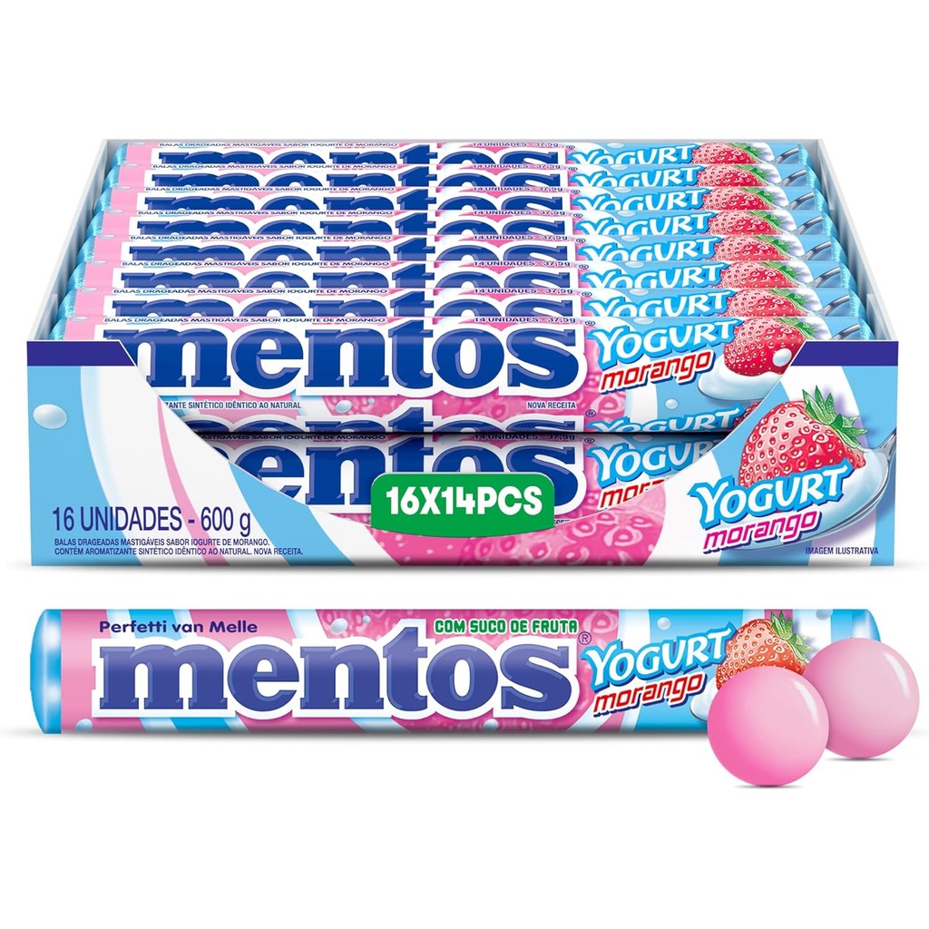 Drops Mentos Yogurt Morango Com 16 Unidades De 37,5g - Food & Beverages